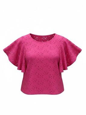 Nanette Lepore Womens Pink Eyelet Flutter Sleeve Top size M